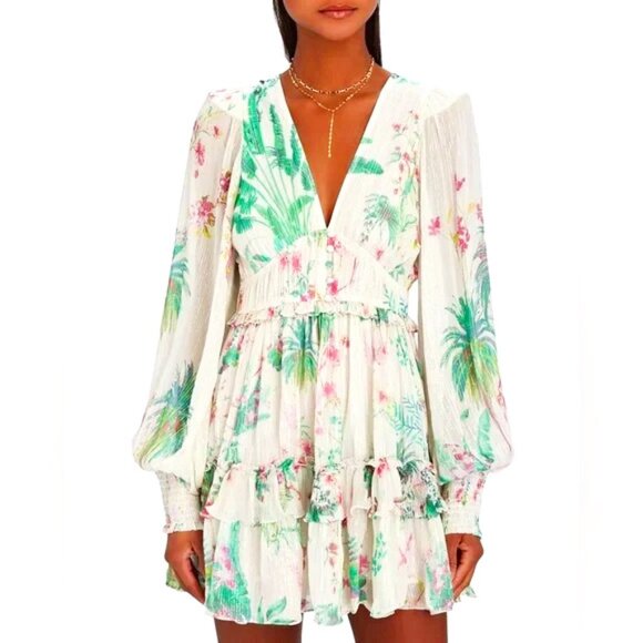 NWOT HEMANT & NANDITA Zaina Botanical Chiffon Mini Dress - Picture 1 of 16